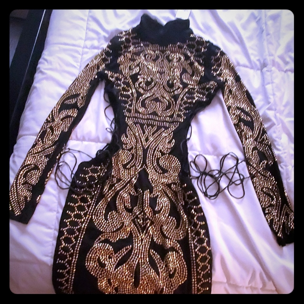 Fashion nova black/gold rhinestone dress